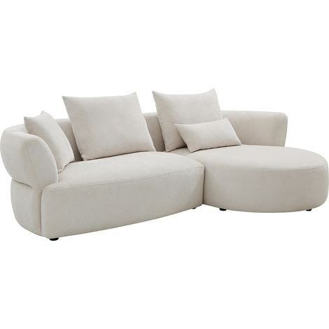 Divano angolare destro in tessuto ciniglia beige - CUSAVA di Maison Céphy