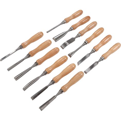 Kit de 12 ciseaux à main pour le travail du bois, avec manche en hêtre et lame en acier au carbone. (1/5)