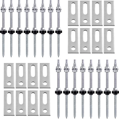 16 Pièces Vis Double Filetage, M10 x 200 mm Vis Inox de Fixation Panneau Solaire, avec 16 Pièces Joint Écrou de Blocage Tôle D'adaptation pour Fixation Solaire Photovoltaïque (1/5)
