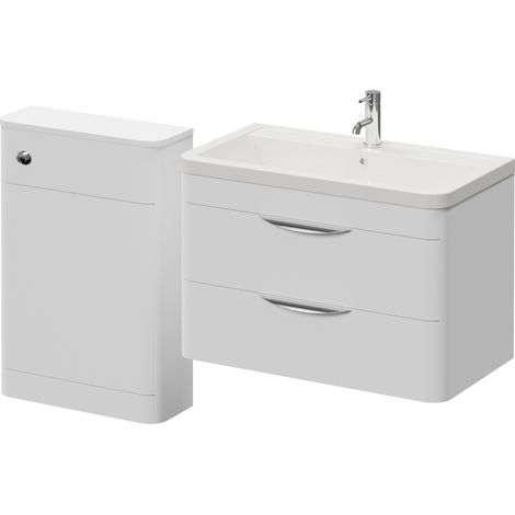 Oslo Gloss White 1350mm Wall Mounted Vanity Unit Toilet Suite with Anya Basin - 1350mm - Oslo Standard HandleWithout Jubilee Toilet Pan