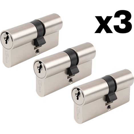 DOM – Lot de 3 cylindres de porte s'entrouvrant européens 35x30 mm – Double entrée – 9 clés identiques – Mécanisme 5 goupilles