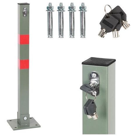 Barra de parking Plegable Poste de parking Barrera para bloquear 65CM bloqueo Barrera aparcamiento Plateado Gris Bloqueador de aparcamiento