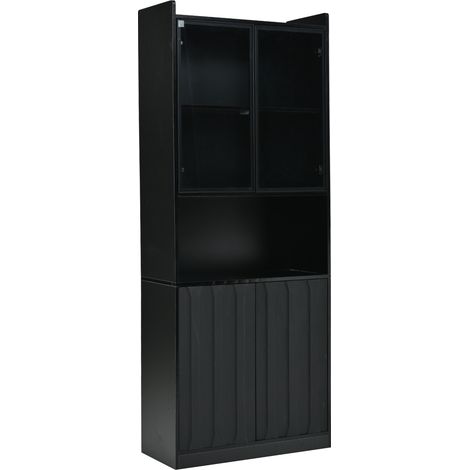 Vitrina LED armario alto 80 x 35 x 200 cm negro con frentes de vidrio y estantes regulables (1/5)