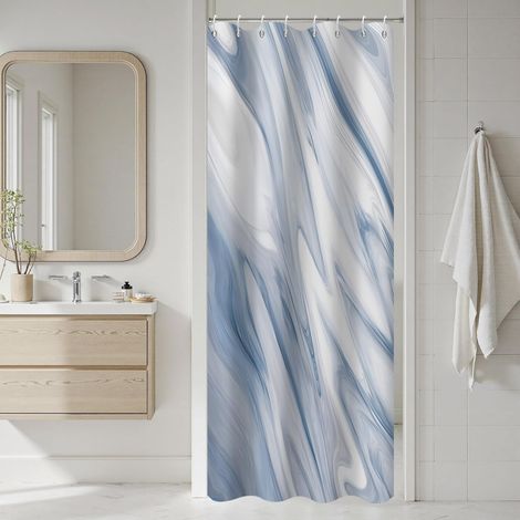 Rideau de Douche, 120x180cm, Art Abstrait Moderne Marbre Bleu Vague Luxe Tissu Imperméable Rideau de Salle de Bain Lavable en Machine avec Crochets (1/5)