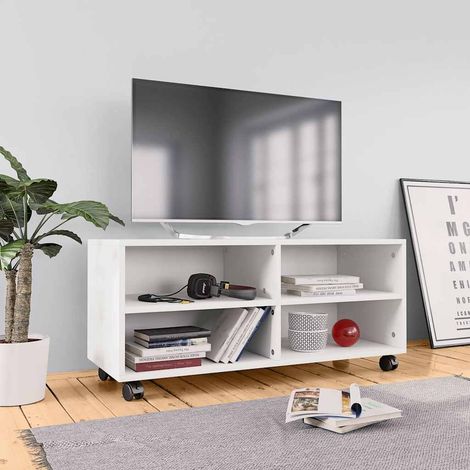 vidaXL Meuble TV avec roulettes Blanc 90x35x35 cm Bois d'ingénierie (1/5)