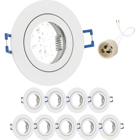 4x Spot LED Encastrable IP65 Cadre Avec Douille GU10, Spots de plafond en Fer Nickel brossé, Rond plat Spots Salle de bain spot cadre d'encastrement 68mm pour extérieur- intérie