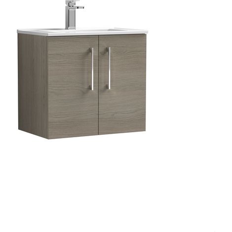 Balterley Bramshall Contemporary Bathroom 2 Soft Close Door & Minimalist Wall Hung Vanity Unit Basin, Solace Oak, 600mm