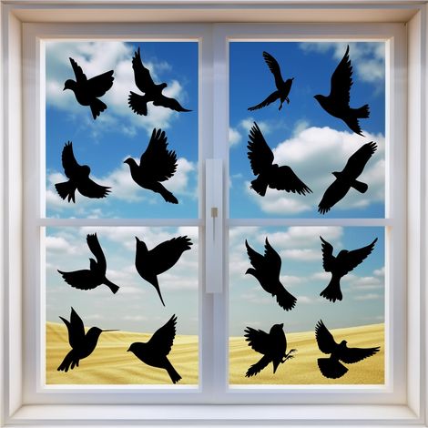 Sollbry 4 pegatinas anticolisión para ventanas con forma de pájaro. Pegatinas antipájaros para evitar colisiones de pájaros y personas contra el cristal de las ventanas. Suministros para fiestas. (1/5)