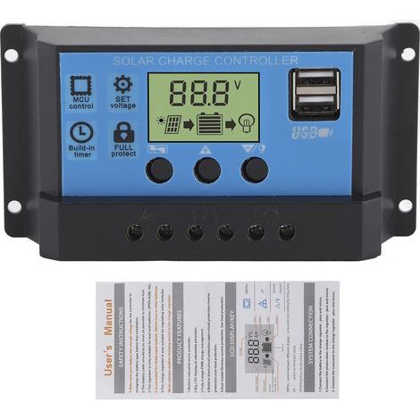 Régulateur de Charge Solaire 12V/24V 20A PWM avec Écran LCD et Double Sortie USB pour Maison, Industrie et Voiture (1/5)