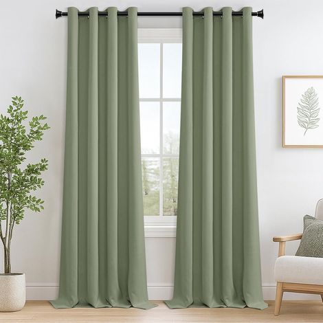 Rideau Occultant Thermiques Anti Chaleur, Rideaux Opaque Thermique Isolant Anti Froid à Oeillets, Rideau Phonique Anti Bruit pour Chambre Salon, Vert Sauge, 140x250 cm, 2 Pièces (1/5)