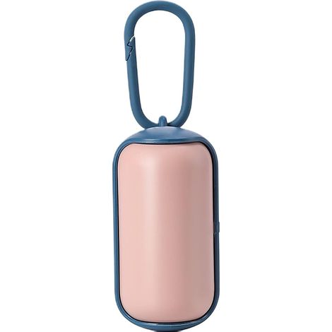 Dispensador de bolsas para excrementos de perro con anilla para colgar, de plástico portátil, para mascotas, color rosa. (1/5)