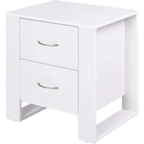 Mesita de Noche con 2 Cajones Patas y Base Elevada para Dormitorio Mesa Lateral para Sala de Estar Estilo Moderno 48x39x54 cm Blanco (1/5)