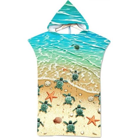1pc Serviettes de Plage Poncho de Bain Bleu Tortue pour Adultes, Grande Taille Anti-Sable Séchage Rapide Serviette Sport, 75 cm x 110 cm (1/5)