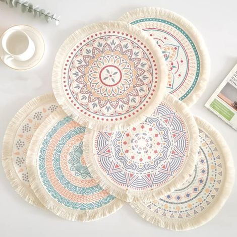 Tischsets für die Küche, 6er-Set, runde, handgeflochtene Quasten-Tischsets für Esszimmer, Küche, Partys, in der Größe 13 x 13 Zoll. (1/5)