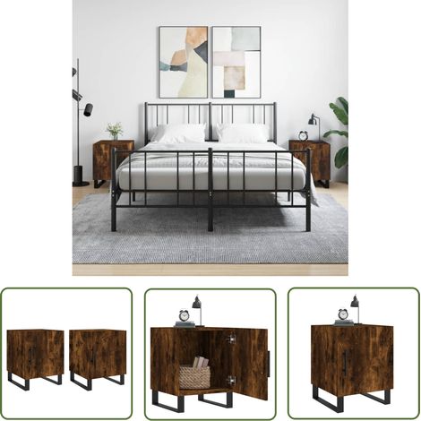 The Living Store Tables de chevet 2 pcs chêne fumé 40x40x50 cm bois d'ingénierie - Table De Chevet - Meuble De Chambre - Armoire De Chevet - Commode - Design Moderne (1/5)