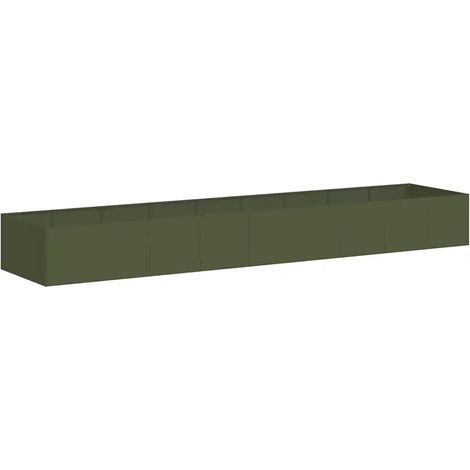 Elegante fioriera a fondo aperto 360 x 80 x 40 cm spazio ideale per la coltivazione moderna realizzata in acciaio verde oliva 020051552