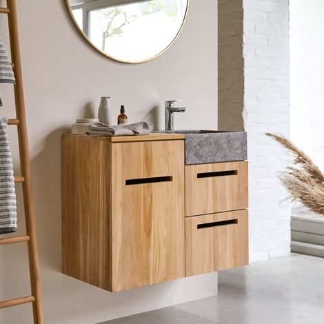 Tikamoon Line Meuble Salle De Bain en teck H 66 cm × L 83 cm × P 41 cm (1/5)
