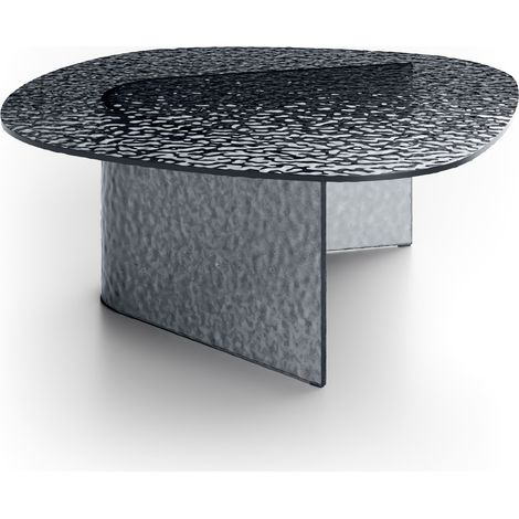Tavolino da salotto Fold Big - Struttura e top in vetro martellato fumé, design moderno geometrico quadrato 90x90x35 cm - Artigianale (1/2)