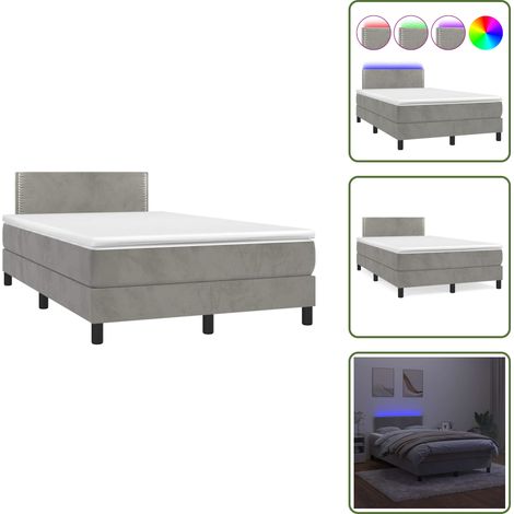 Sommier à lattes de lit avec matelas LED gris clair 120x190 cm - Lit Plateforme - Lit Capitonné - Lit Design - Lit Moderne - Lit Velours (1/5)