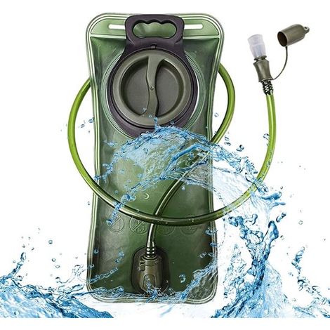 Zaino idratazione, sacca idrica, zaino idratazione, zaino idratazione per ciclismo, sacca idrica da 2 litri, marsupio idratazione, senza BPA, verde, con cannuccia, per campeggio (1/5)
