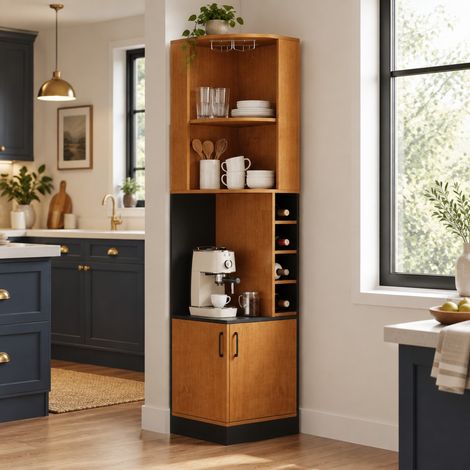 Credenza angolare portabottiglie 40 x 40 x 182 cm in MDF naturale OKMYHOME
