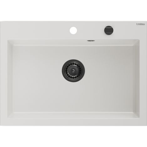Mexen Elix Granitspüle 1-beckig 700 x 500 mm, weiß, schwarzer Siphon - 6526701005-20-B