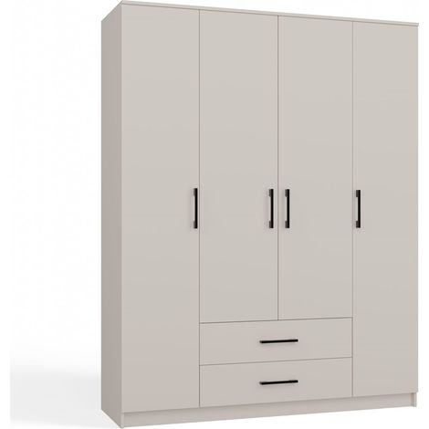 Topeshop – Armoire de chambre 4 portes 160x52x205 cm – 2 tiroirs – Penderie en panneau stratifié résistant – Design moderne