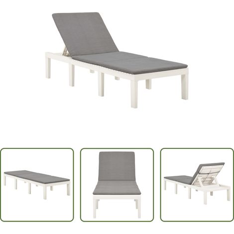 Chaise longue jardin - Chaise longue avec coussin Plastique Blanc (1/5)