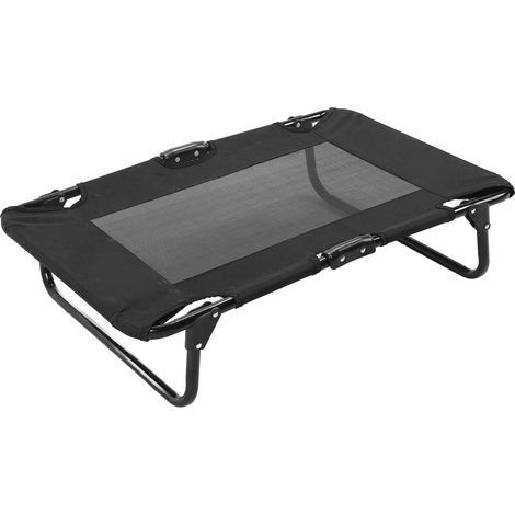 Lit pliable surélevé pour animaux de compagnie, avec structure en acier et maille respirante, pour chats et chiens, utilisable à la maison et à l'extérieur, noir, 76 x 51 x 18 cm / 29,9 x 20,1 x 7,1 p (1/5)