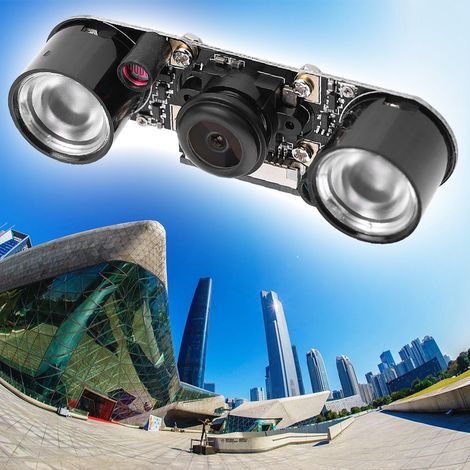Module Caméra Grand Angle Pour Raspberry Pi 3/2/B Avec Lentille Fisheye et Éclairage LED (1/5)