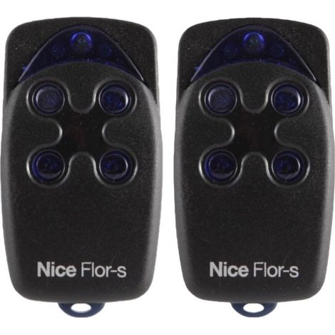 Télécommande de remplacement pour portail et porte de garage, 2 pièces, compatible FLO4R-S, fixation standard, dimensions standard, matière plastique résistante, couleur noire (1/2)