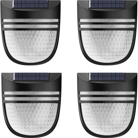 Lámpara solar para valla de jardín, aplique solar impermeable para pared, iluminación decorativa para patio y jardín, luz blanca cálida (juego de 4) (1/5)