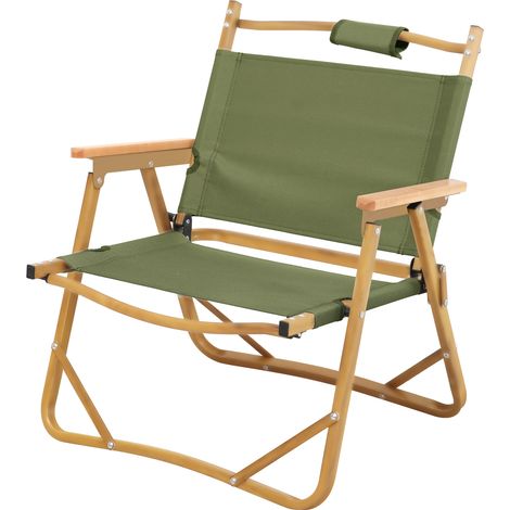 JAWINIO Outdoor Campingstuhl Holz faltbar mit Armlehnen Faltstuhl Dunkelgrün
