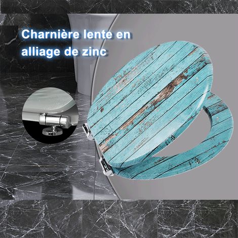 Abattant de toilette Homseat en MDF, aspect bois shabby chic, bleu turquoise (1/4)