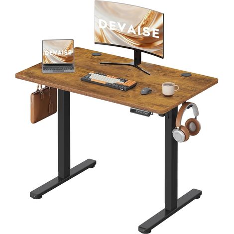 Irovami Bureau assis-debout électrique 100×60 cm – Moteur silencieux, 3 mémoires, réglage 72-118 cm, charge 80 kg – Marron