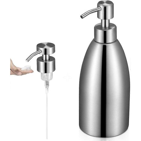 Distributeur de savon liquide 500 ml avec embout mousse, en acier inoxydable 304, pour salle de bain et cuisine (couleur argent). (1/5)