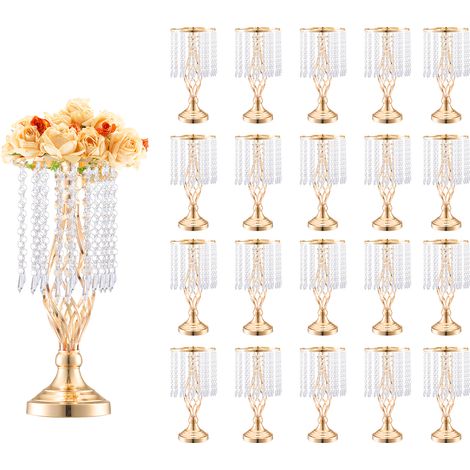 VEVOR Supporto per Fiori da Matrimonio in Cristallo, Alto 43 cm Centrotavola in Metallo per Matrimonio 20 Pezzi, Portafiori Dorati, Espositore Floreale per Tavoli, Cene di Nozze, Cerimonia, Compleanno