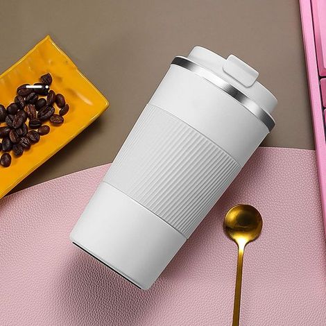 Taza de acero inoxidable - Termo - Para bebidas calientes - Aislamiento de doble pared - 510 ml - Blanca (1/4)