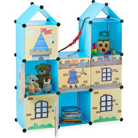 Relaxdays Scaffale Componibile per la Cameretta, Castello, in Plastica, Armadietto con Ante, HLP 128x110x37 cm, Colorato