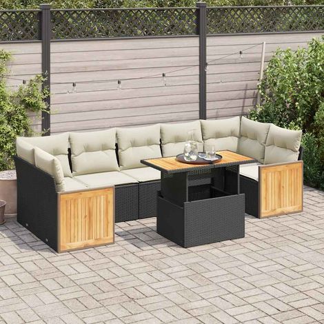 Set sofás jardín y cojines 8 pzas ratán sintético acacia negro vidaXL (1/5)
