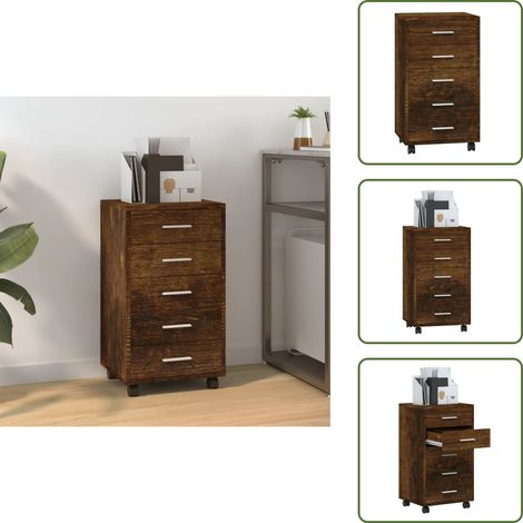 Schubladenschrank mit Rollen Räuchereiche Holzwerkstoff - Bürostuhl - Schreibtischorganisation - Regal - Aufbewahrungsbox - Rollcontainer (1/5)