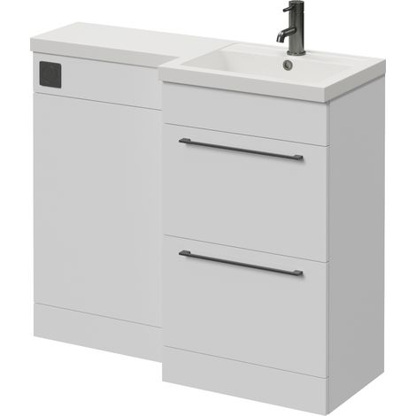 Napoli 390 Gloss White 1000mm 2 Drawer Vanity Unit Toilet Suite with Right Hand Square Lucia Basin - 1000mm - Gunmetal Grey 320mm HandleWithout Kingston Toilet Pan
