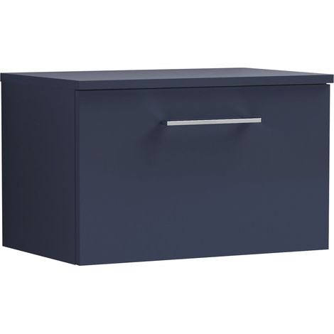 Nuie Arno Wall Hung 1-Drawer Vanity Unit with Worktop 600mm Wide - Midnight Blue (1/4)