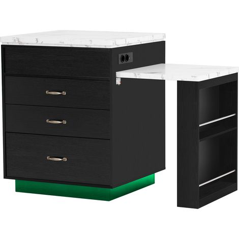 Isola cucina con ruote estensibile con LED e prese, MDF nero (1/5)