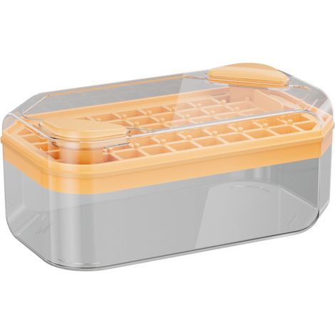 Bac à glaçons jaune avec couvercle et poubelle, bac à glaçons à ouverture facile, petit bac à glaçons, congélateur avec récipient, bac à glace pilée (1/4)