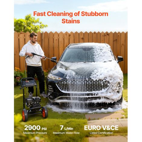 Nettoyeur haute pression essence 2900 PSI 7 L/min, pompe alu, pistolet et lance, 4 buses, bas profil pour voitures, clôtures, allées, maisons, terrasses, mobilier (1/5)