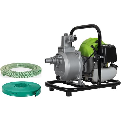 Vito – Motopompe thermique 1.5CV 43 cm3 – Débit 6500 L/h – Aspiration jusqu'à 8m – Kit complet avec tuyaux 10m – Pour eaux claires