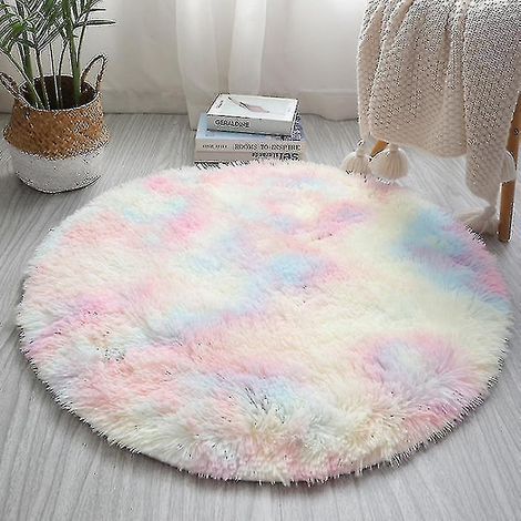 Nordic Rainbow Tapis en peluche teint en cravate Rond Doux Moelleux Rainbow Rug (1/4)