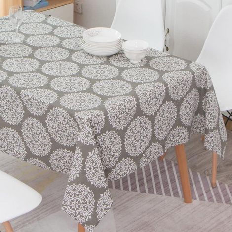 Nappe rectangulaire 100x140 cm, lavable, résistante à l'huile, mélange coton-lin, Gris/Blanc