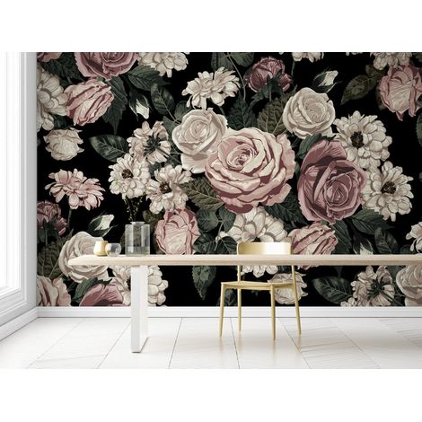 Papier Peint Floral - Roses et Marguerites Vintage - 500 x 270 cm (1/2)